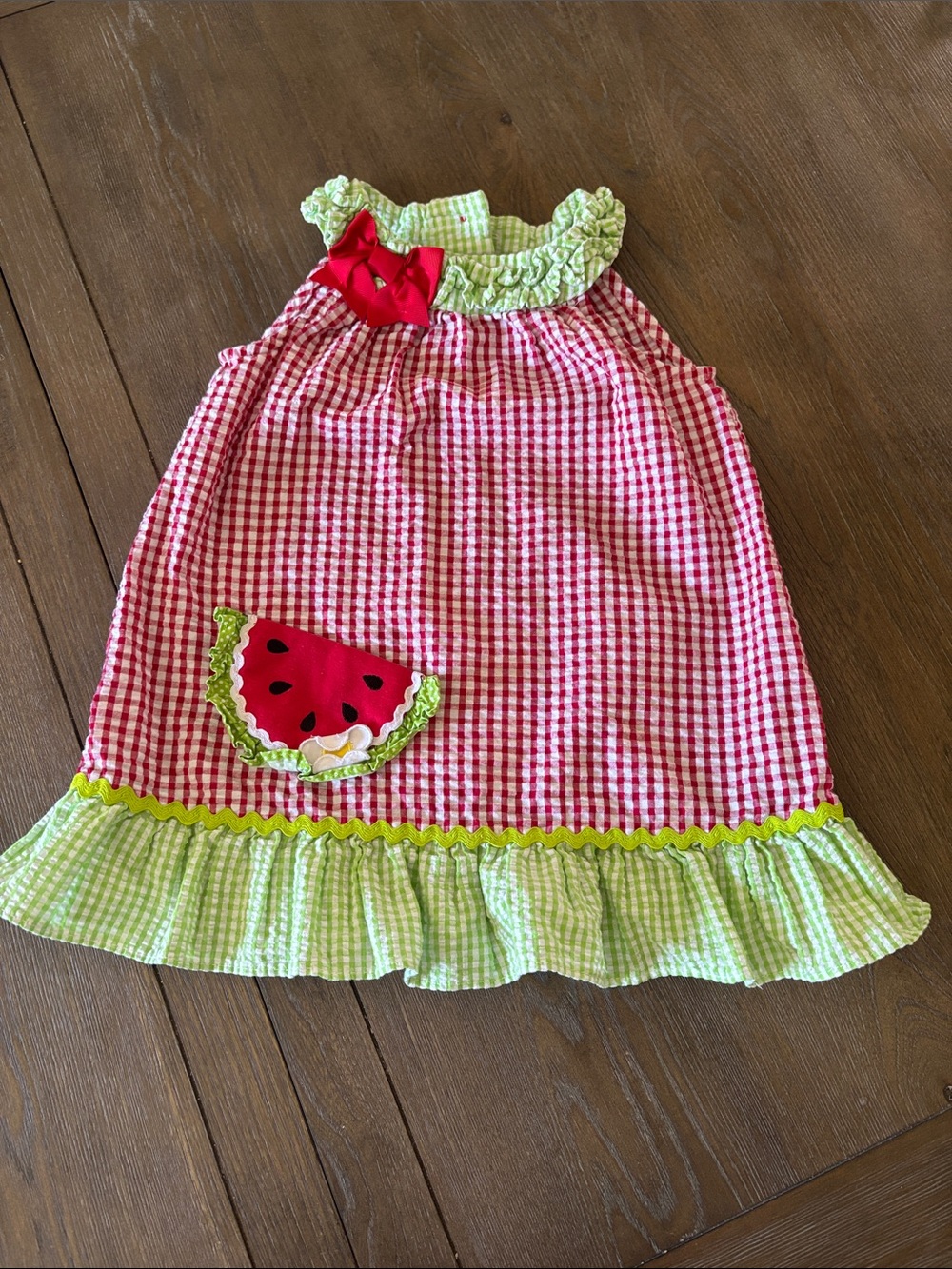 Girls Red Gingham Watermelon Appliqué Dress